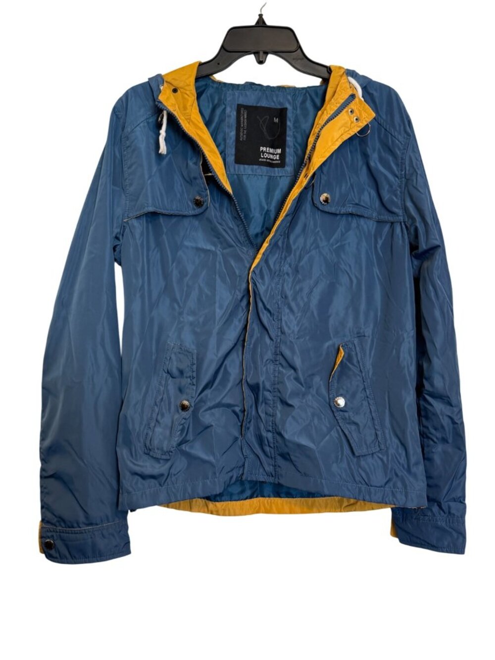 Premium Lounge Blue & Yellow Hooded Jacket M 100% Polyester Lightweight Casual D